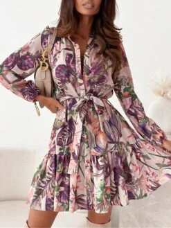 Women's Shirt Dress Casual Dress Swing Dress Mini Dress Outdoor Daily Vacation Polyester Fashion Casual Shirt Collar Lace Up Pocket Long Sleeve Spring Fall Winter 2023 Loose Fit Blue Brown Apricot