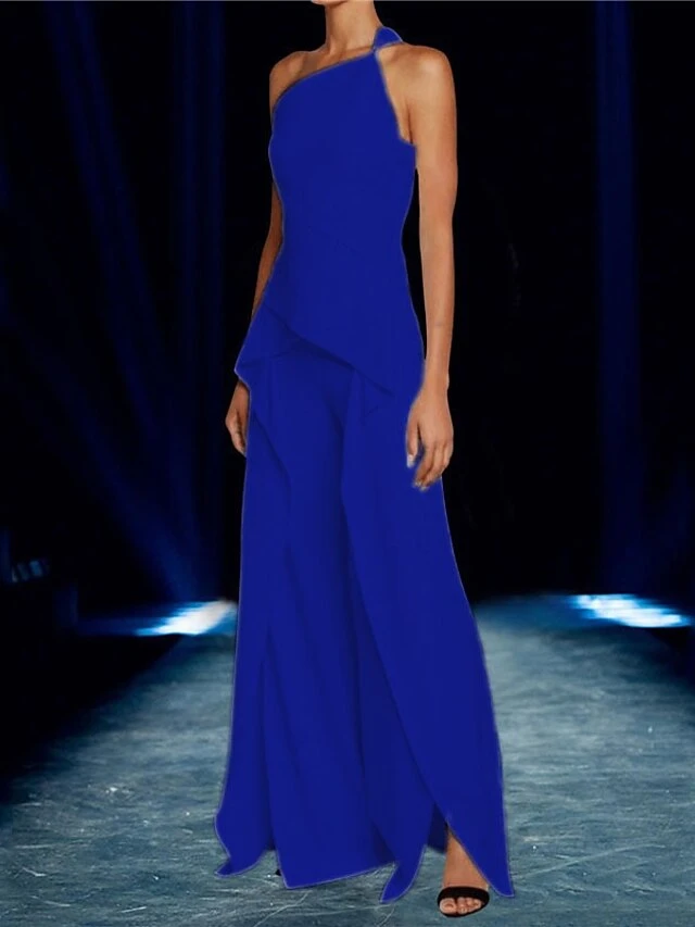 Women's Jumpsuit Ruffle Solid Color One Shoulder Elegant Party Vacation Straight Regular Fit Sleeveless Sleeveless Black White Wine S M L All Seasons 5 Women's Jumpsuit Ruffle Solid Color One Shoulder Elegant Party Vacation Straight Regular Fit Sleeveless Sleeveless Black White Wine S M L All Seasons - Image 5