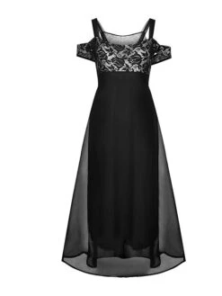 Women‘s Plus Size Curve Party Dress Homecoming Dress Formal Dress Solid Color Long Dress Maxi Dress Short Sleeve Lace Strap Modern Party Black Wine Summer Spring L XL XXL 3XL 4XL -Cheap Plus Fit Dress Store jknygv1672986716772