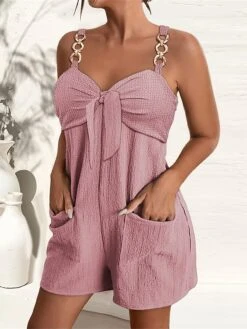 Jumpsuits For Women Summer Romper Pocket Bow Solid Color V Neck Streetwear Daily Holiday Regular Fit Sleeveless Black Light Green Pink S M L 20 Jumpsuits For Women Summer Romper Pocket Bow Solid Color V Neck Streetwear Daily Holiday Regular Fit Sleeveless Black Light Green Pink S M L -Cheap Plus Fit Dress Store jksfni1687325638648