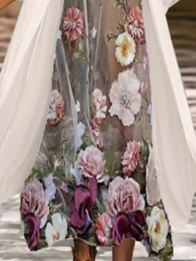 Women's Dress Set Two Piece Dress Chiffon Dress Midi Dress Beige 3/4 Length Sleeve Floral Chiffon Fall Winter Autumn Crew Neck Stylish Loose Fit 2023 M L XL XXL 3XL 4XL 5XL 4 Women's Dress Set Two Piece Dress Chiffon Dress Midi Dress Beige 3/4 Length Sleeve Floral Chiffon Fall Winter Autumn Crew Neck Stylish Loose Fit 2023 M L XL XXL 3XL 4XL 5XL - Image 4