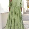 Women's Casual Dress Cotton Linen Dress Swing Dress Midi Dress Cotton Blend Fashion Modern Outdoor Daily Crew Neck Lace Patchwork Half Sleeve Summer Spring Fall 2023 Loose Fit Green Plain S M L XL 2XL