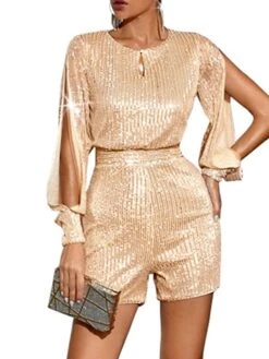 Women‘s Romper Split Sparkly Sequin Solid Color Crew Neck Streetwear Party Going Out Regular Fit Long Sleeve Black White Light Green S M L Fall 16 Women‘s Romper Split Sparkly Sequin Solid Color Crew Neck Streetwear Party Going Out Regular Fit Long Sleeve Black White Light Green S M L Fall -Cheap Plus Fit Dress Store jlapnp1691747303526