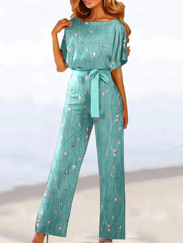 Women's Jumpsuit Drawstring Print Floral Crew Neck Ordinary Daily Vacation Straight Loose Fit Short Sleeve T-shirt Sleeve Yellow Light Green Pink S M L All Seasons 3 Women's Jumpsuit Drawstring Print Floral Crew Neck Ordinary Daily Vacation Straight Loose Fit Short Sleeve T-shirt Sleeve Yellow Light Green Pink S M L All Seasons - Image 3