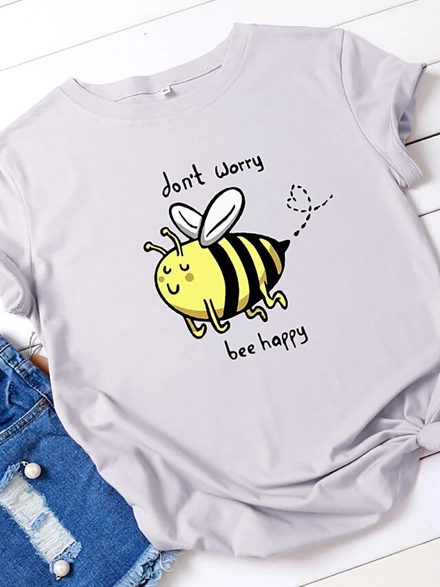 Women's T Shirt Tee Burgundy Tee 100% Cotton Silver White Yellow Graphic Letter Print Short Sleeve Daily Weekend Basic Round Neck Don’t Worry Be Happy Regular Fit 10 Women's T Shirt Tee Burgundy Tee 100% Cotton Silver White Yellow Graphic Letter Print Short Sleeve Daily Weekend Basic Round Neck Don’t Worry Be Happy Regular Fit - Image 10