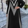 Women's Dress Set Two Piece Dress Long Dress Maxi Dress Black And White Stripes Long Sleeve Color Block Print Winter Fall Crew Neck Vacation Winter Dress Weekend Fall Dress Loose Fit 2023 S M L XL