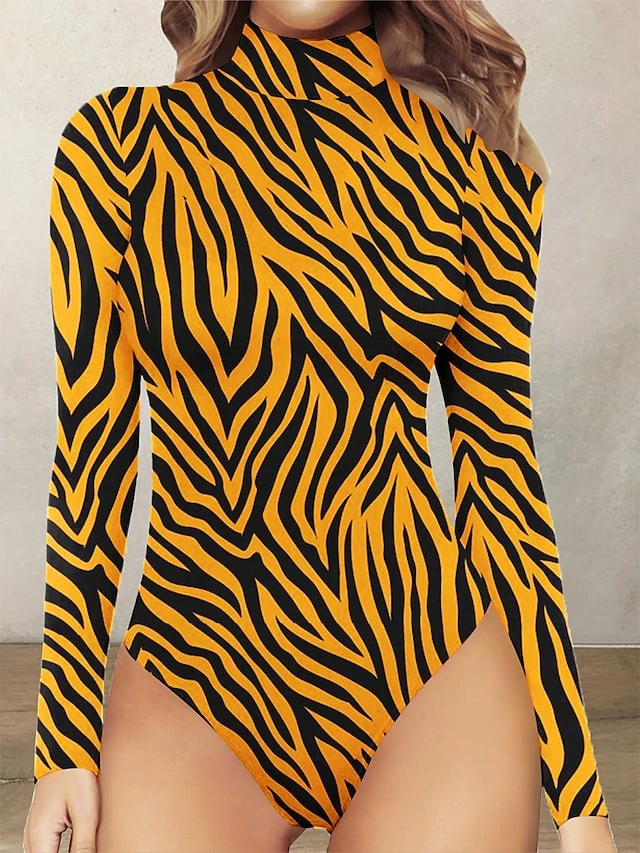 Women's Bodysuit Print Leopard Stand Collar Streetwear Street Daily Regular Fit Long Sleeve Picture Color 1 Picture Color 2 Picture Color 3 S M L Fall 7 Women's Bodysuit Print Leopard Stand Collar Streetwear Street Daily Regular Fit Long Sleeve Picture Color 1 Picture Color 2 Picture Color 3 S M L Fall - Image 7