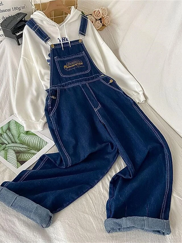 Women‘s Overall Pocket Print Denim Square Neck Streetwear Street Daily Regular Fit Sleeveless Dark Blue (overalls) S M L Fall 1 Women‘s Overall Pocket Print Denim Square Neck Streetwear Street Daily Regular Fit Sleeveless Dark Blue (overalls) S M L Fall