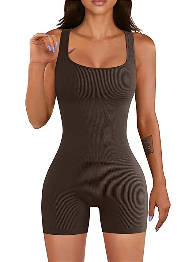 Women's Romper Backless Solid Color Square Neck Active Home Sport Regular Fit Sleeveless Plum Red Black White S M L Fall 14 Women's Romper Backless Solid Color Square Neck Active Home Sport Regular Fit Sleeveless Plum Red Black White S M L Fall - Image 14