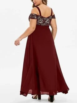 Women‘s Plus Size Curve Party Dress Homecoming Dress Formal Dress Solid Color Long Dress Maxi Dress Short Sleeve Lace Strap Modern Party Black Wine Summer Spring L XL XXL 3XL 4XL -Cheap Plus Fit Dress Store jpotda1673244326172