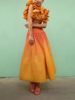 Women's Two Piece Dress Set Casual Dress Skirt Set Outdoor Daily Fashion Streetwear Ruffle Print Midi Dress Crew Neck Sleeveless Tie Dye Regular Fit Yellow Fall Winter S M L XL -Cheap Plus Fit Dress Store jpsjzc1692340671284