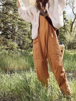 Women's Overall Utility Patch Pocket Trug LifeSolid Color V Neck Streetwear Daily Regular Fit Sleeveless Green Khaki Brown S M L Winter -Cheap Plus Fit Dress Store jqhqch1662448855576