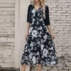 Women's Two Piece Dress Set Casual Dress Chiffon Dress Outdoor Daily Fashion Elegant Print Midi Dress V Neck Half Sleeve Floral Regular Fit Black Pink Gray Summer Spring S M L XL XXL