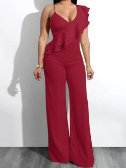 Women's Jumpsuit Ruffle Backless Solid Color One Shoulder Elegant Party Homecoming Wide Leg Regular Fit Sleeveless Wine Army Green White S M L Spring 29 Women's Jumpsuit Ruffle Backless Solid Color One Shoulder Elegant Party Homecoming Wide Leg Regular Fit Sleeveless Wine Army Green White S M L Spring -Cheap Plus Fit Dress Store jqwdbi1642503383719