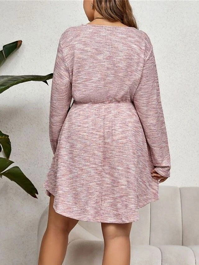 Women's Plus Size Curve Casual Dress Winter Dress Sheath Dress Plain Midi Dress Long Sleeve Lace Up Button V Neck Fashion Outdoor Pink Fall Winter XL XXL 3XL 4XL 3 Women's Plus Size Curve Casual Dress Winter Dress Sheath Dress Plain Midi Dress Long Sleeve Lace Up Button V Neck Fashion Outdoor Pink Fall Winter XL XXL 3XL 4XL - Image 3