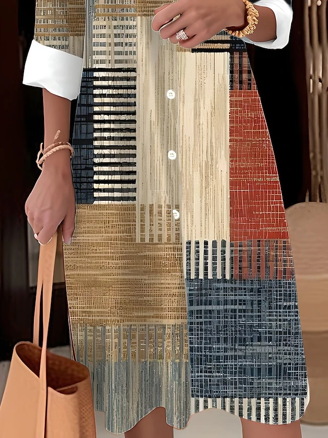 Women's Shirt Dress Casual Dress Midi Dress Outdoor Office Daily Polyester Fashion Modern Shirt Collar Button Pocket Long Sleeve Fall Winter 2023 Loose Fit Yellow Blue Purple Plaid Striped S M L XL 3 Women's Shirt Dress Casual Dress Midi Dress Outdoor Office Daily Polyester Fashion Modern Shirt Collar Button Pocket Long Sleeve Fall Winter 2023 Loose Fit Yellow Blue Purple Plaid Striped S M L XL - Image 3