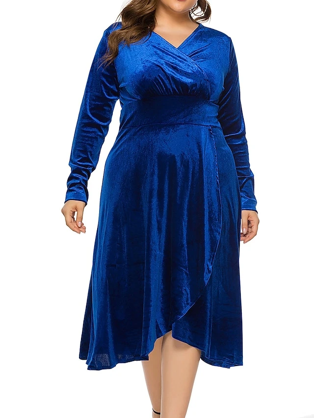 Women's Plus Size Curve Party Dress Velvet Dress Sheath Dress Solid Color Midi Dress Long Sleeve Ruched Patchwork V Neck Fashion Wedding Deep Green Black Spring Fall XL XXL 3XL 4XL 5XL 2 Women's Plus Size Curve Party Dress Velvet Dress Sheath Dress Solid Color Midi Dress Long Sleeve Ruched Patchwork V Neck Fashion Wedding Deep Green Black Spring Fall XL XXL 3XL 4XL 5XL - Image 2