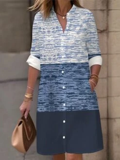 Women's Shirt Dress Casual Dress Midi Dress Outdoor Office Daily Polyester Fashion Modern Shirt Collar Button Pocket Long Sleeve Fall Winter 2023 Loose Fit Blue Striped S M L XL 2XL