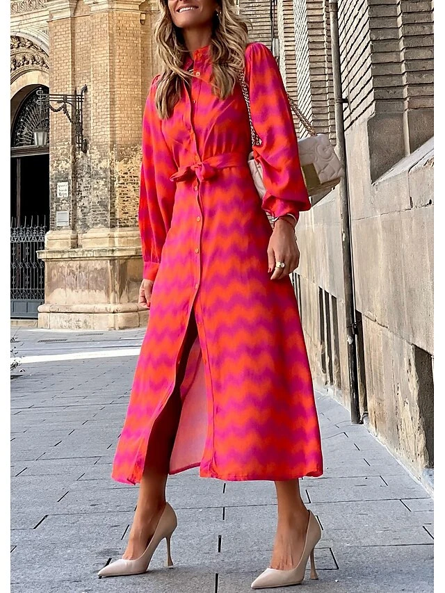 Women's Shirt Dress Casual Dress Midi Dress Outdoor Vacation Polyester Fashion Casual Shirt Collar Button Pocket Long Sleeve Summer Spring Fall 2023 Loose Fit Red Color Block S M L XL XXL 2 Women's Shirt Dress Casual Dress Midi Dress Outdoor Vacation Polyester Fashion Casual Shirt Collar Button Pocket Long Sleeve Summer Spring Fall 2023 Loose Fit Red Color Block S M L XL XXL - Image 2