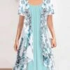 Women's Two Piece Dress Set Casual Dress Chiffon Dress Daily Holiday Fashion Modern Print Midi Dress Crew Neck Short Sleeve Floral Regular Fit Blue Summer Spring S M L XL XXL