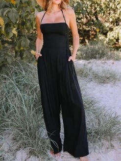 Women's Jumpsuit Pocket Solid Color Strapless Streetwear Daily Vacation Regular Fit Sleeveless Black S M L Summer