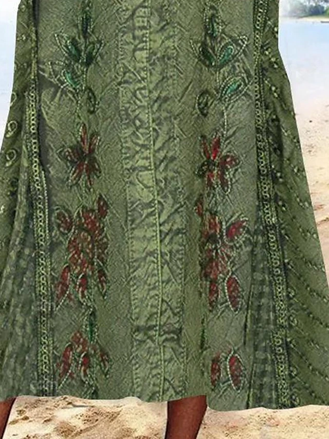 Women's Two Piece Dress Set Casual Dress Dress Set Outdoor Daily Fashion Streetwear Pocket Print Midi Dress V Neck Half Sleeve Floral Regular Fit Green Summer Spring S M L XL XXL 2 Women's Two Piece Dress Set Casual Dress Dress Set Outdoor Daily Fashion Streetwear Pocket Print Midi Dress V Neck Half Sleeve Floral Regular Fit Green Summer Spring S M L XL XXL - Image 2