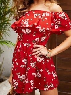 Women's Romper Backless Print Floral Off Shoulder Basic Street Holiday Regular Fit Short Sleeve Red S M L Spring 15 Women's Romper Backless Print Floral Off Shoulder Basic Street Holiday Regular Fit Short Sleeve Red S M L Spring -Cheap Plus Fit Dress Store jtqalq1675736552093