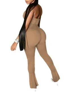 Women's Jumpsuit Backless Solid Color Strapless Bodycon Party Going Out Regular Fit Sleeveless White Black Khaki S M L Spring -Cheap Plus Fit Dress Store jtxaob1647594512218