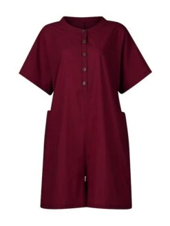 Women's Romper Button Solid Color Crew Neck Basic Street Daily Regular Fit Short Sleeve Black White Yellow S M L Summer 34 Women's Romper Button Solid Color Crew Neck Basic Street Daily Regular Fit Short Sleeve Black White Yellow S M L Summer -Cheap Plus Fit Dress Store jtxhrv1680576832314