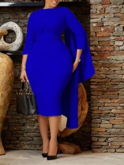 Women‘s Plus Size Curve Work Dress Bodycon Sheath Dress Solid Color Midi Dress Long Sleeve Crew Neck Fashion Outdoor White Red Fall Spring L XL XXL 3XL -Cheap Plus Fit Dress Store juainh1676871083196
