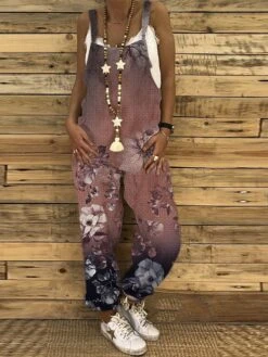 Jumpsuits For Women Floral Overall Button Pocket Animal U Neck Holiday Daily Vacation Straight Regular Fit Sleeveless Sleeveless Black White Green S M L -Cheap Plus Fit Dress Store juooug1684323062317