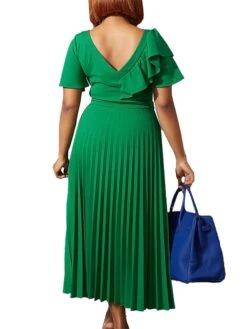 Women‘s Plus Size Curve Party Dress Solid Color V Neck Ruched Short Sleeve Fall Spring Work Prom Dress Maxi Long Dress Party Holiday Dress Ruffle -Cheap Plus Fit Dress Store jvqyjz1648636994123