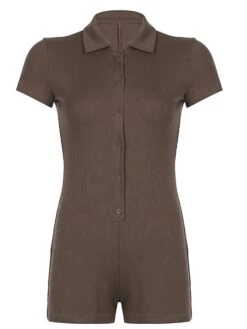 Women's Romper Button Solid Color Shirt Collar Active Street Sport Regular Fit Short Sleeve Black Brown S M L Summer 22 Women's Romper Button Solid Color Shirt Collar Active Street Sport Regular Fit Short Sleeve Black Brown S M L Summer -Cheap Plus Fit Dress Store jwhkqv1639989318988