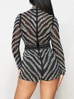 Women's Romper Mesh Beaded Solid Color Stand Collar Active Street Going Out Regular Fit Long Sleeve Black S M L Fall 20 Women's Romper Mesh Beaded Solid Color Stand Collar Active Street Going Out Regular Fit Long Sleeve Black S M L Fall -Cheap Plus Fit Dress Store jwwajv1693983783705