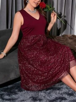 Women's Plus Size Curve Party Dress Wedding Guest Dress Black Dress Midi Dress Black Red Dark Blue Sleeveless Polka Dot Mesh Summer Spring Fall V Neck Fashion Birthday Wedding Guest Vacation XL XXL -Cheap Plus Fit Dress Store jxdfqh1691746182199