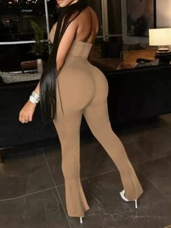 Women's Jumpsuit Backless Solid Color Strapless Bodycon Party Going Out Regular Fit Sleeveless White Black Khaki S M L Spring -Cheap Plus Fit Dress Store jxktns1647594511262