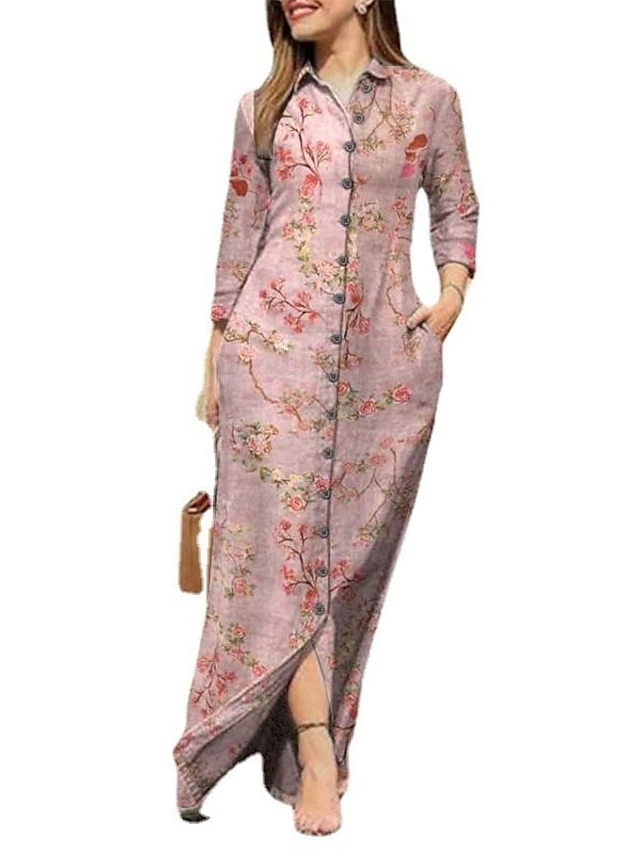 Women's Shirt Dress Casual Dress Shift Dress Maxi Long Dress Winter Dress Daily Holiday Polyester Casual Mature Shirt Collar Button Pocket Long Sleeve Summer Spring Fall 2023 Regular Fit Pink Blue 2 Women's Shirt Dress Casual Dress Shift Dress Maxi Long Dress Winter Dress Daily Holiday Polyester Casual Mature Shirt Collar Button Pocket Long Sleeve Summer Spring Fall 2023 Regular Fit Pink Blue - Image 2