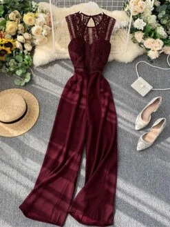 Women's Jumpsuit Lace Backless Solid Color Crew Neck Streetwear Street Going Out Regular Fit Sleeveless Black Yellow Wine One-Size Summer 28 Women's Jumpsuit Lace Backless Solid Color Crew Neck Streetwear Street Going Out Regular Fit Sleeveless Black Yellow Wine One-Size Summer -Cheap Plus Fit Dress Store jyvryh1689325606381