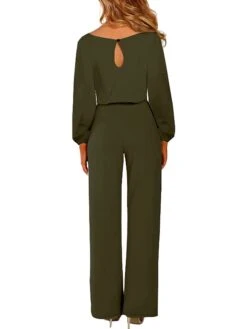 Women's Jumpsuit Lace Up Solid Color Crew Neck Streetwear Daily Vacation Regular Fit Long Sleeve Black Wine Army Green S M L Spring -Cheap Plus Fit Dress Store jzecar1674008912303