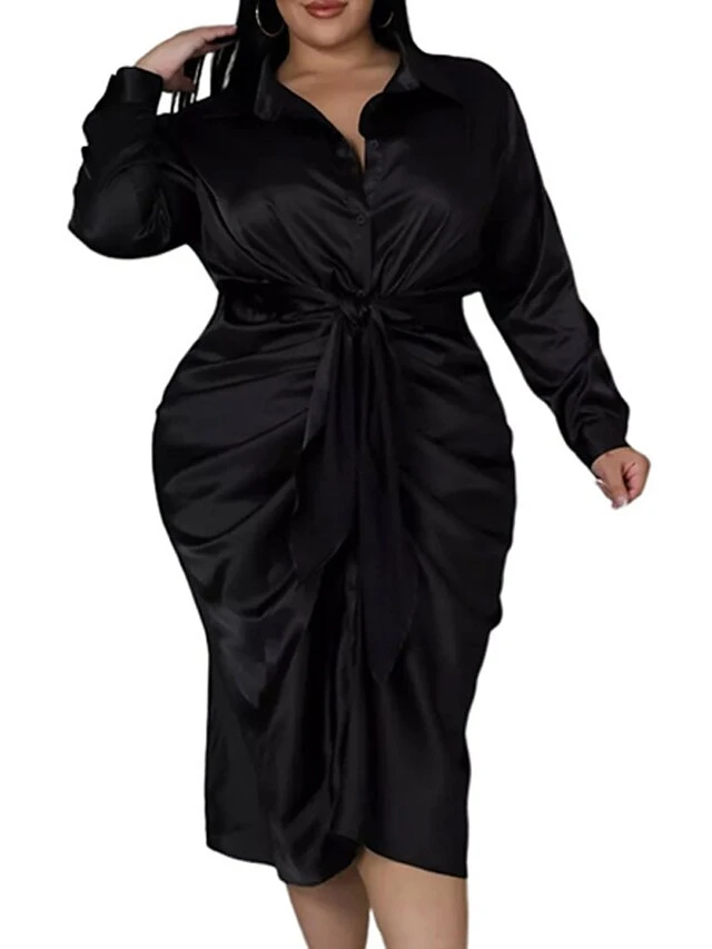 Women‘s Plus Size Curve Flattering Dresses Elegant Apple Shaped Dress Wedding Guest Work Dress Pure Color Shirt Collar Long Sleeve Fall Winter Work Midi Dress Going Out Work Dress Shirt Dress 16 Women‘s Plus Size Curve Flattering Dresses Elegant Apple Shaped Dress Wedding Guest Work Dress Pure Color Shirt Collar Long Sleeve Fall Winter Work Midi Dress Going Out Work Dress Shirt Dress - Image 16