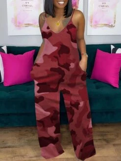 Women's Jumpsuit Print V Neck Streetwear Daily Vacation Wide Leg Regular Fit Spaghetti Strap Camouflage Blue Camouflage Burgundy Camouflage Grey S M L Spring / Plus Size 31 Women's Jumpsuit Print V Neck Streetwear Daily Vacation Wide Leg Regular Fit Spaghetti Strap Camouflage Blue Camouflage Burgundy Camouflage Grey S M L Spring / Plus Size -Cheap Plus Fit Dress Store jzkiqo1621941450200