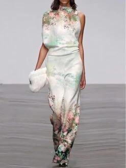 Women's Jumpsuit Print Floral Crew Neck Elegant Daily Weekend Straight Regular Fit Sleeveless White S M L Spring