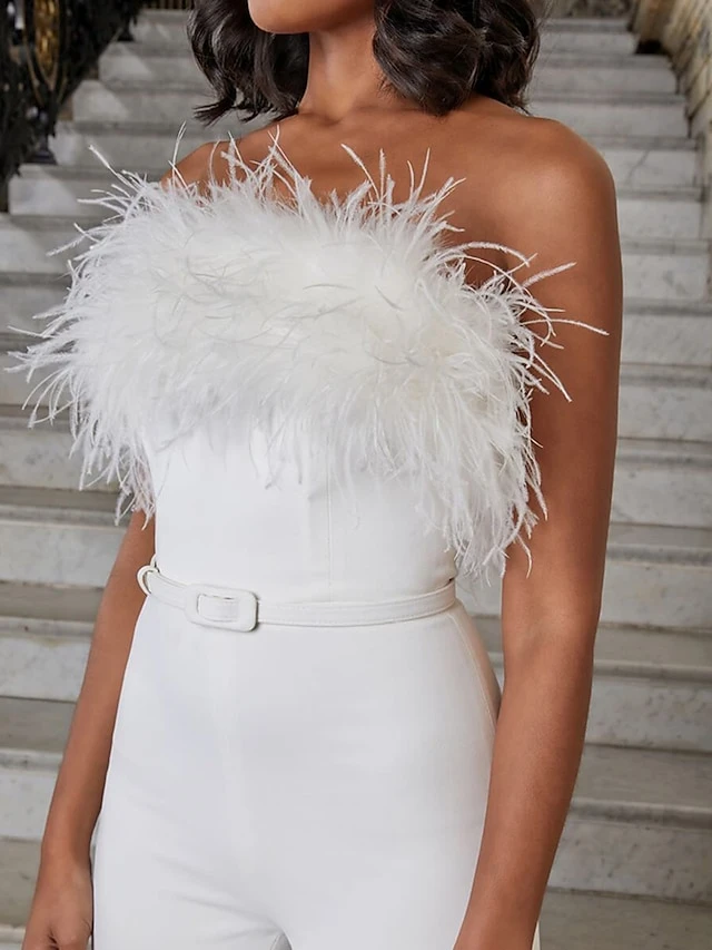 Women's Jumpsuit Feather Solid Color Strapless Streetwear Wedding Party Regular Fit Sleeveless White S M L Summer 6 Women's Jumpsuit Feather Solid Color Strapless Streetwear Wedding Party Regular Fit Sleeveless White S M L Summer - Image 6