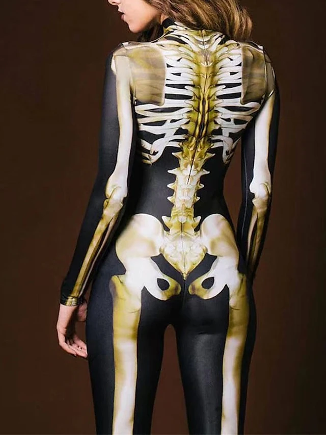 Women's Jumpsuit Halloween Skeleton Print Print Stand Collar Active Sport Daily Regular Fit Long Sleeve Black XS S M Summer 4 Women's Jumpsuit Halloween Skeleton Print Print Stand Collar Active Sport Daily Regular Fit Long Sleeve Black XS S M Summer - Image 4