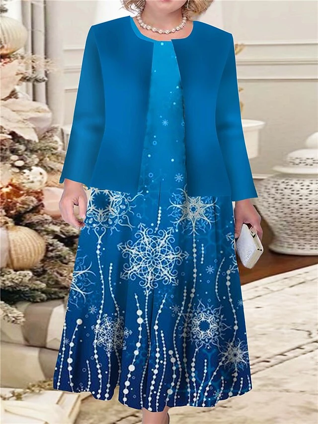 Women‘s Christmas Plus Size Curve Casual Dress Dress Set Two Piece Dress Floral Midi Dress Long Sleeve Print Crew Neck Fashion Outdoor Red Blue Fall Winter L XL XXL 3XL 4XL 1 Women‘s Christmas Plus Size Curve Casual Dress Dress Set Two Piece Dress Floral Midi Dress Long Sleeve Print Crew Neck Fashion Outdoor Red Blue Fall Winter L XL XXL 3XL 4XL