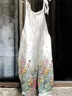 Women's Jumpsuit Print Floral Crew Neck Holiday Daily Going Out Straight Loose Fit Strap White Light Green Blue S M L Summer