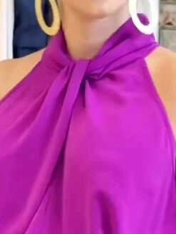 Women's Jumpsuit Pleated Solid Color Halter Elegant Business Going Out Wide Leg Loose Fit Sleeveless Sleeveless Purple S M L Summer -Cheap Plus Fit Dress Store kcdbdb1683533314519