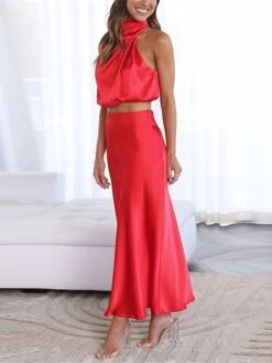 Women's Two Piece Dress Set Casual Dress Skirt Set Daily Holiday Fashion Sexy Ruched Long Dress Maxi Dress Stand Collar Sleeveless Plain Regular Fit Black White Light Green Summer Spring S M L XL 32 Women's Two Piece Dress Set Casual Dress Skirt Set Daily Holiday Fashion Sexy Ruched Long Dress Maxi Dress Stand Collar Sleeveless Plain Regular Fit Black White Light Green Summer Spring S M L XL -Cheap Plus Fit Dress Store kcluwb1690857200050