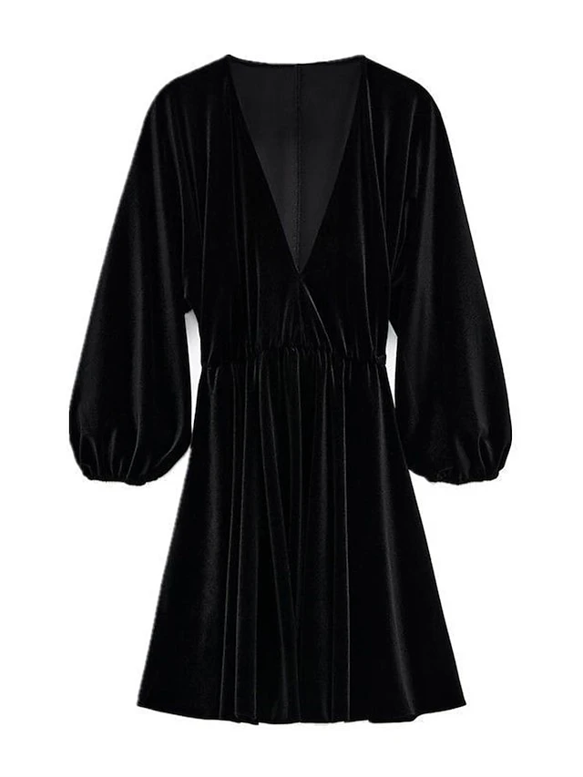 Women's Plus Size Curve Casual Dress Velvet Dress Winter Dress Solid Color Mini Dress Long Sleeve Ruched V Neck Fashion Outdoor Black Red Fall Winter L XL XXL 3XL 4XL 7 Women's Plus Size Curve Casual Dress Velvet Dress Winter Dress Solid Color Mini Dress Long Sleeve Ruched V Neck Fashion Outdoor Black Red Fall Winter L XL XXL 3XL 4XL - Image 7
