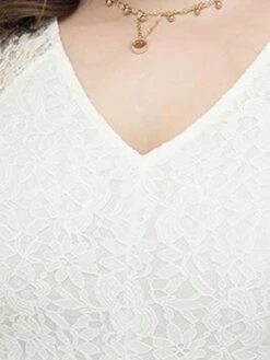 Women's Plus Size Party Dress Lace Dress Cocktail Dress Midi Dress White Short Sleeve Pure Color Lace Spring Fall Winter V Neck Fashion Birthday Wedding Guest Vacation 2023 XL XXL 3XL 4XL -Cheap Plus Fit Dress Store kdvent1693535469649